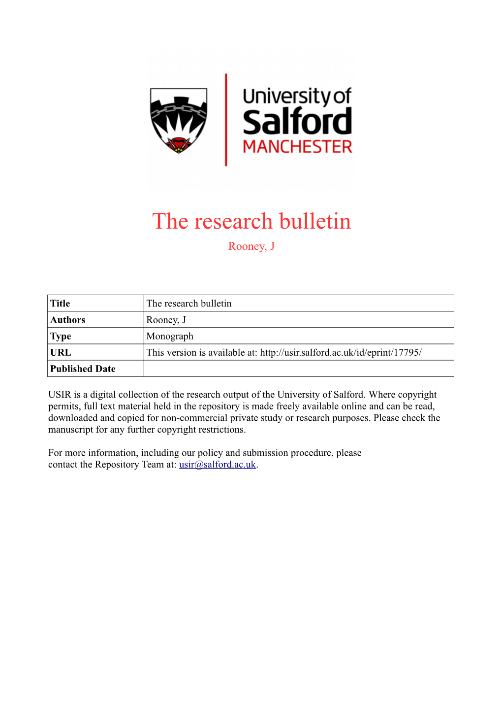 The Research Bulletin Rooney, J