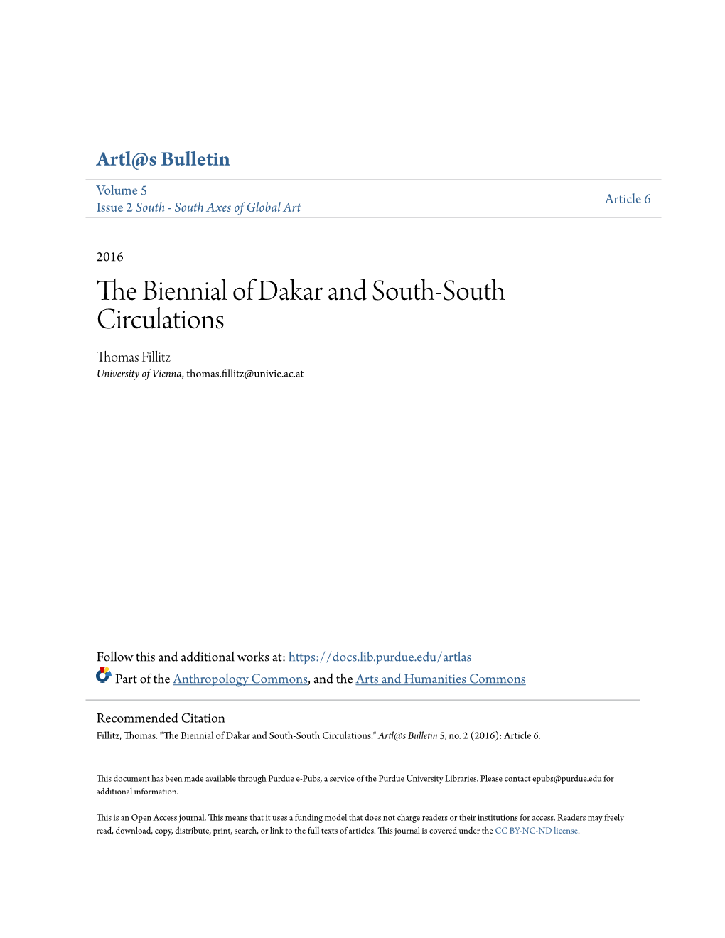 The Biennial of Dakar and South-South Circulations