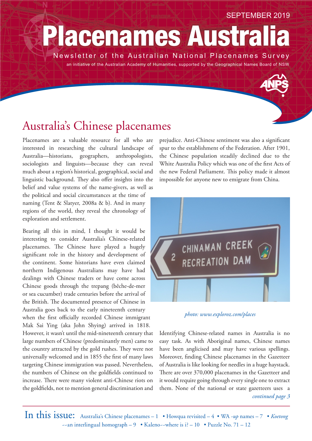 Australia's Chinese Placenames