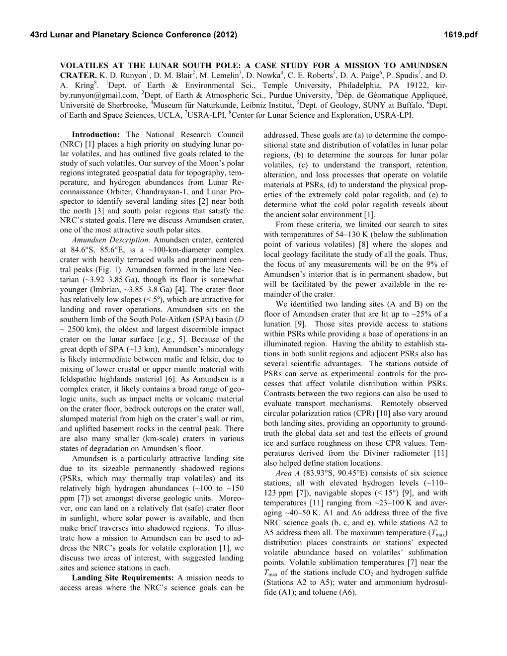 Volatiles at the Lunar South Pole: a Case Study for a Mission to Amundsen Crater