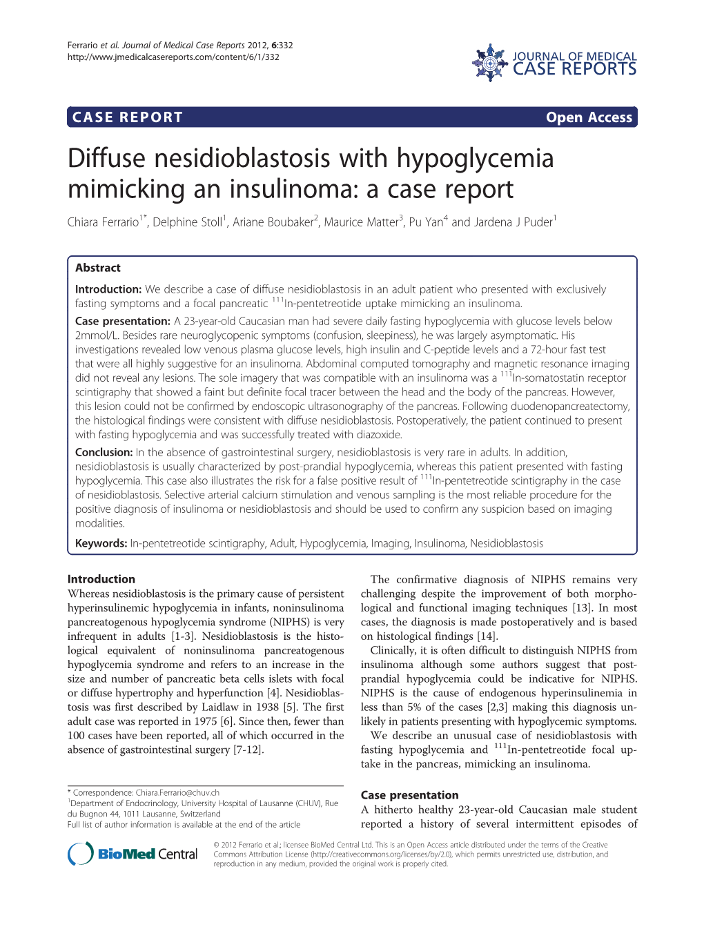 Diffuse Nesidioblastosis with Hypoglycemia Mimicking An