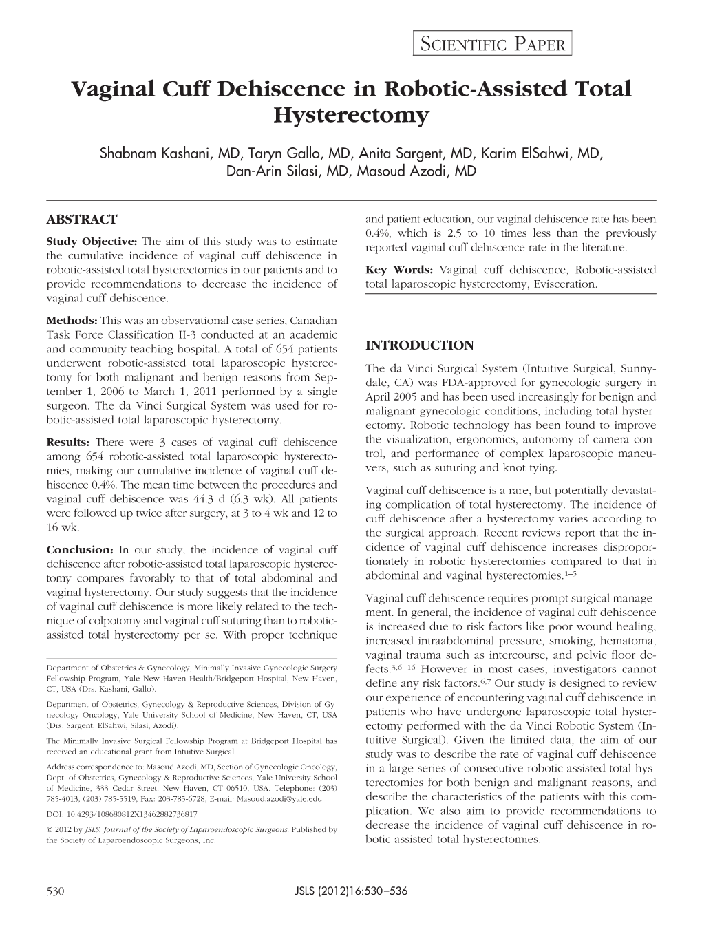 Vaginal Cuff Dehiscence in Robotic-Assisted Total Hysterectomy