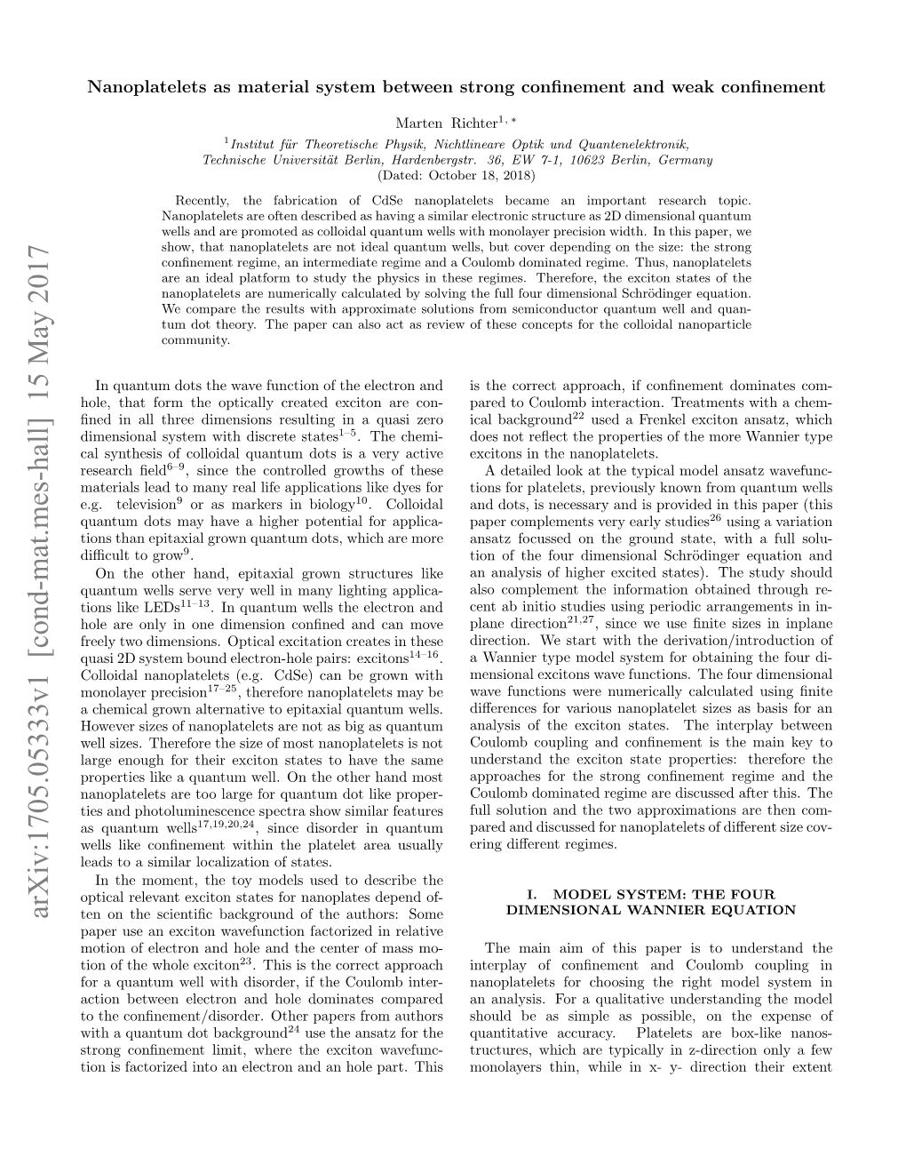 Nanoplatelets As Material System Between Strong Confinement And