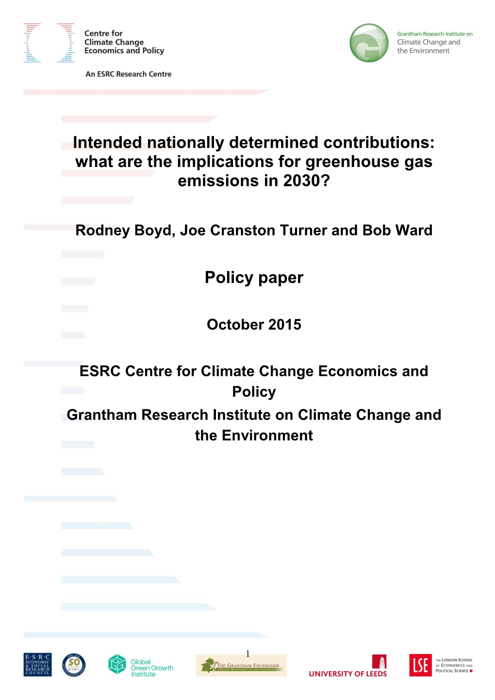 Intended Nationally Determined Contributions: What Are the Implications for Greenhouse Gas Emissions in 2030? Policy Paper