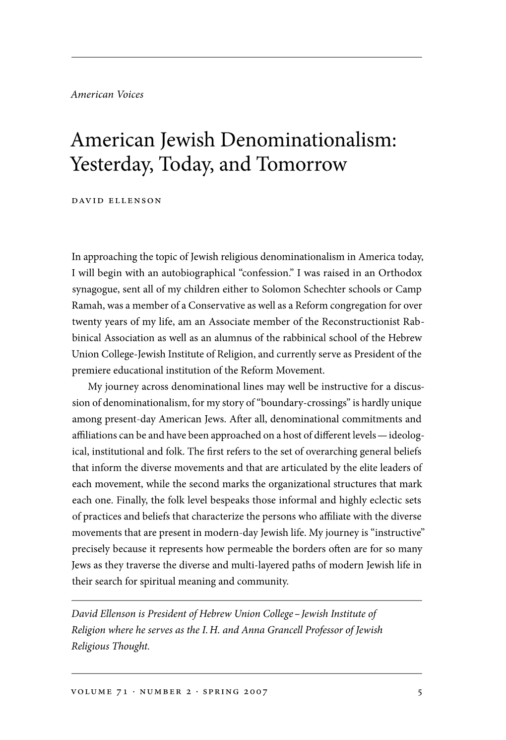 American Jewish Denominationalism: Yesterday, Today, and Tomorrow