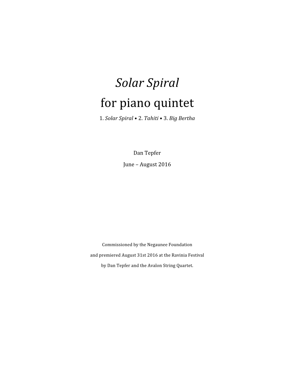 Solar Spiral for Piano Quintet