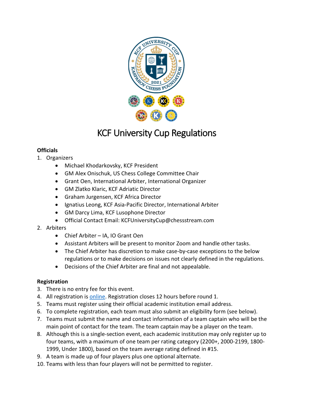 KCF University Cup Regulations