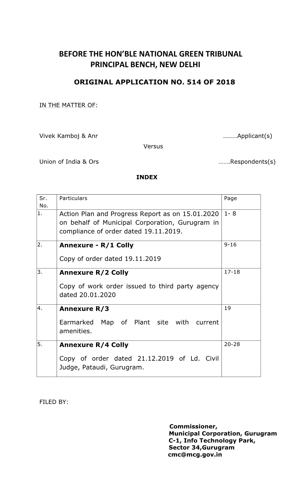 Before the Hon'ble National Green Tribunal Principal