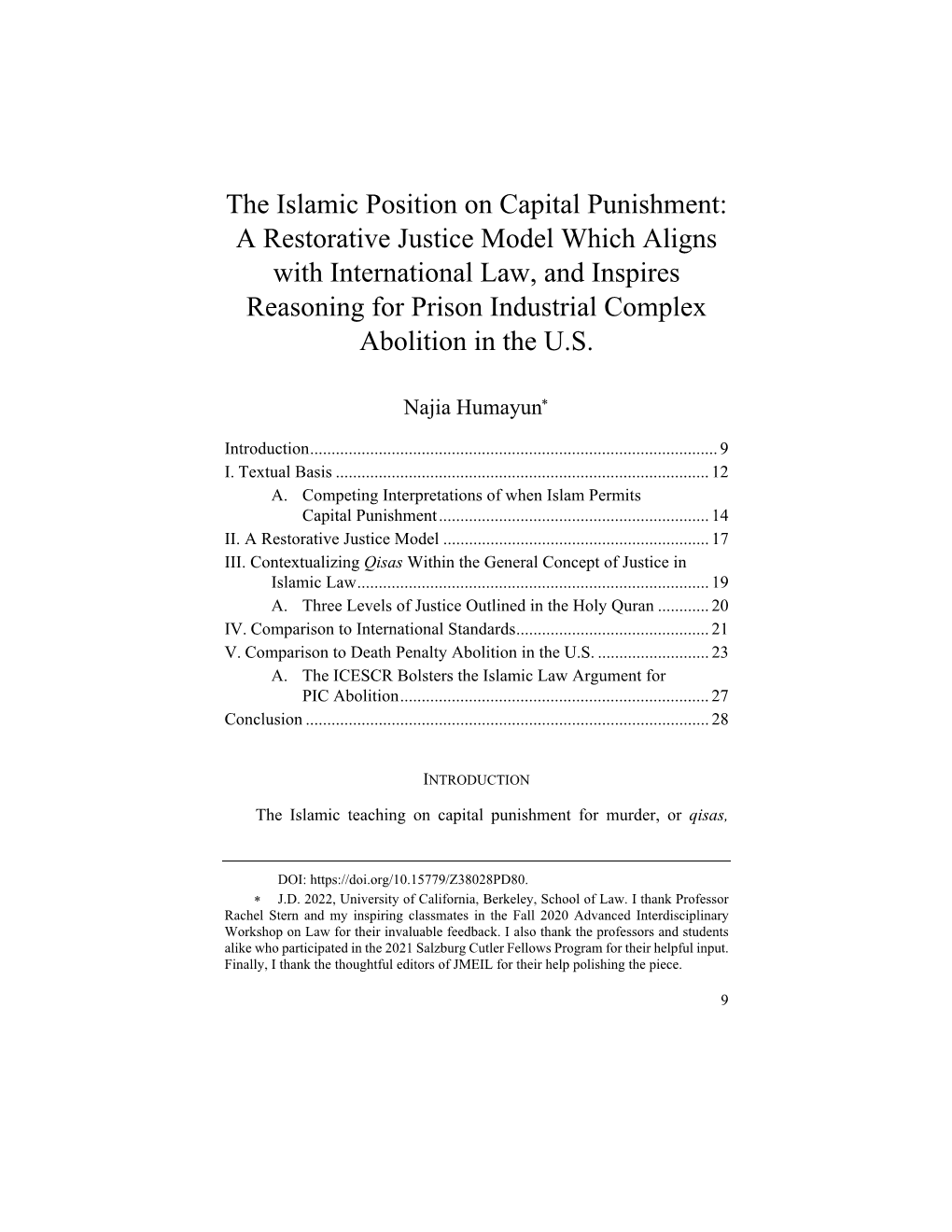 The Islamic Position on Capital Punishment: a Restorative Justice