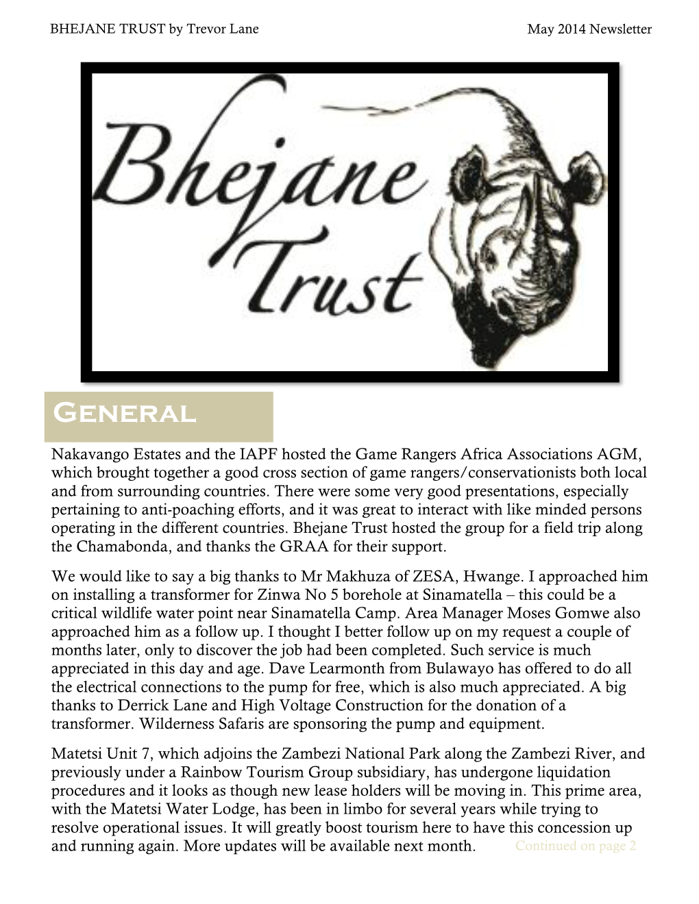 May 2014 Newsletter