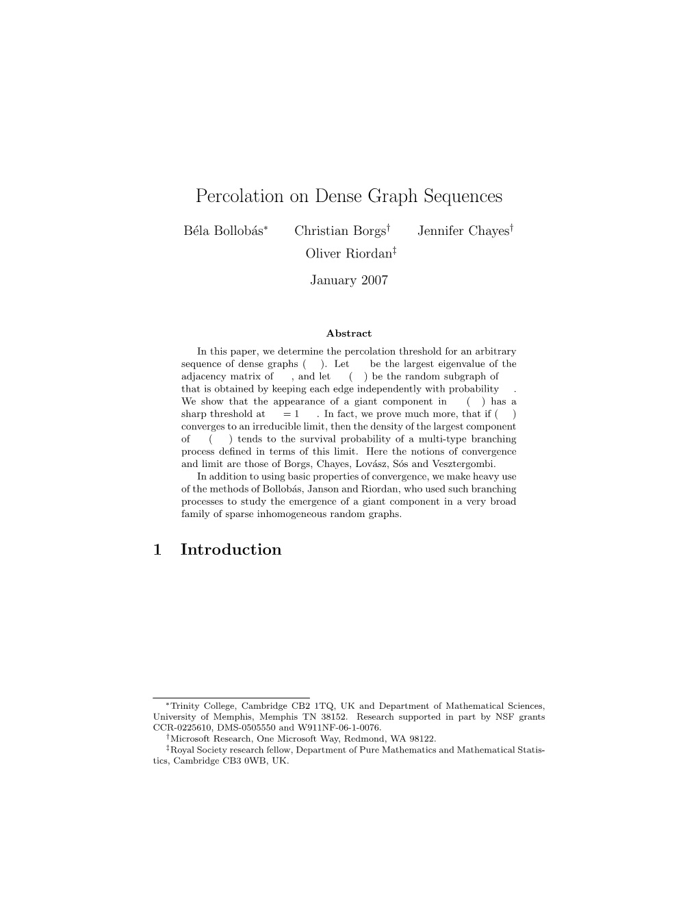 Percolation on Dense Graph Sequences