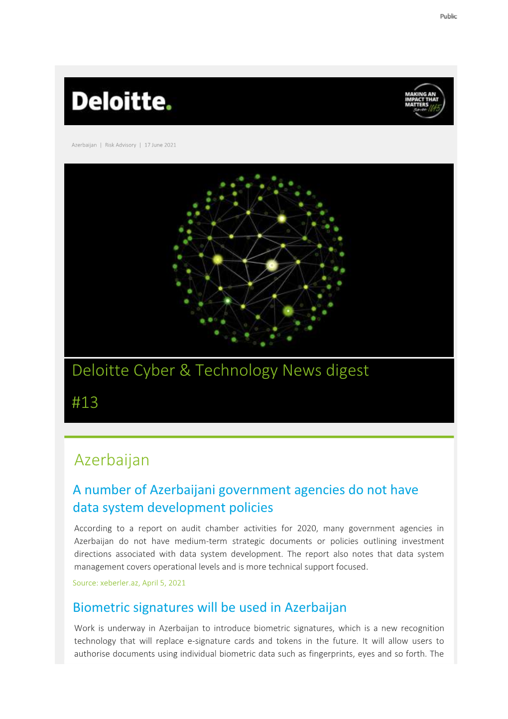 Deloitte Cyber & Technology News Digest #13 Azerbaijan