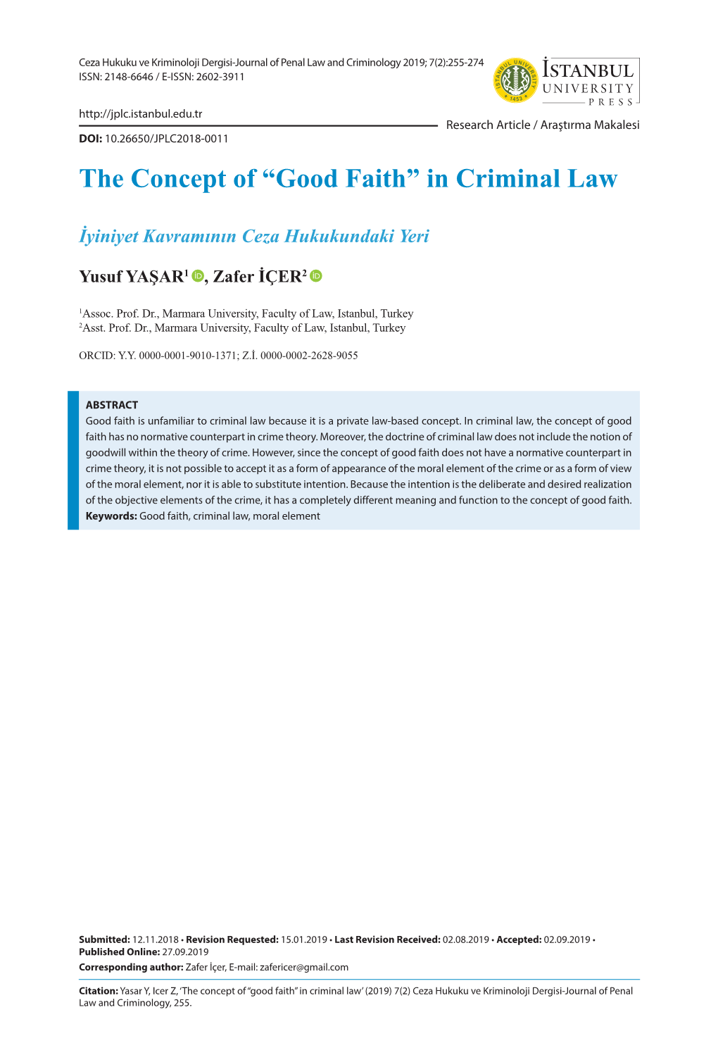 “Good Faith” in Criminal Law