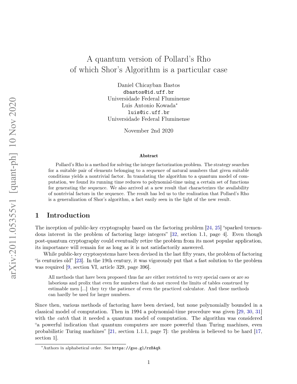 A Quantum Version of Pollard's Rho of Which Shor's Algorithm Is a Particular Case