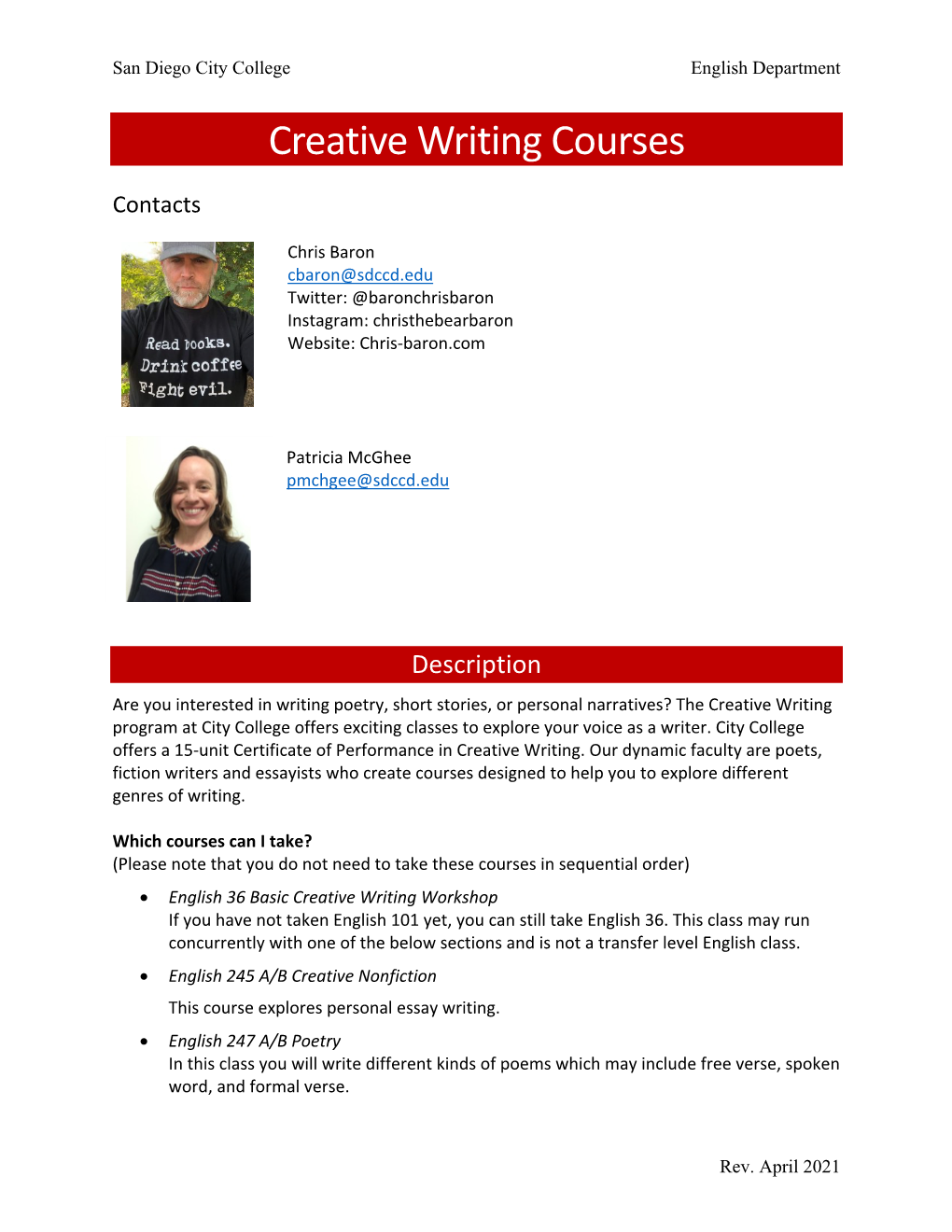 Creative Writing Courses