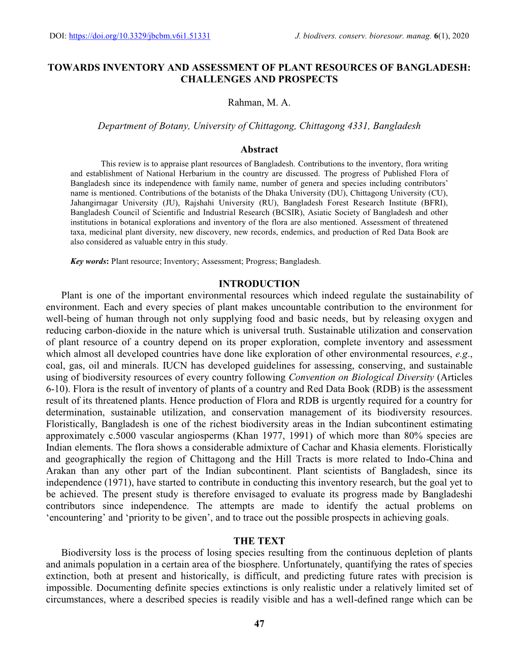 47 Towards Inventory and Assessment of Plant