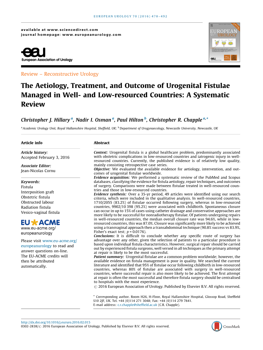 The Aetiology, Treatment, and Outcome of Urogenital Fistulae Managed in Well- and Low-Resourced Countries: a Systematic Review