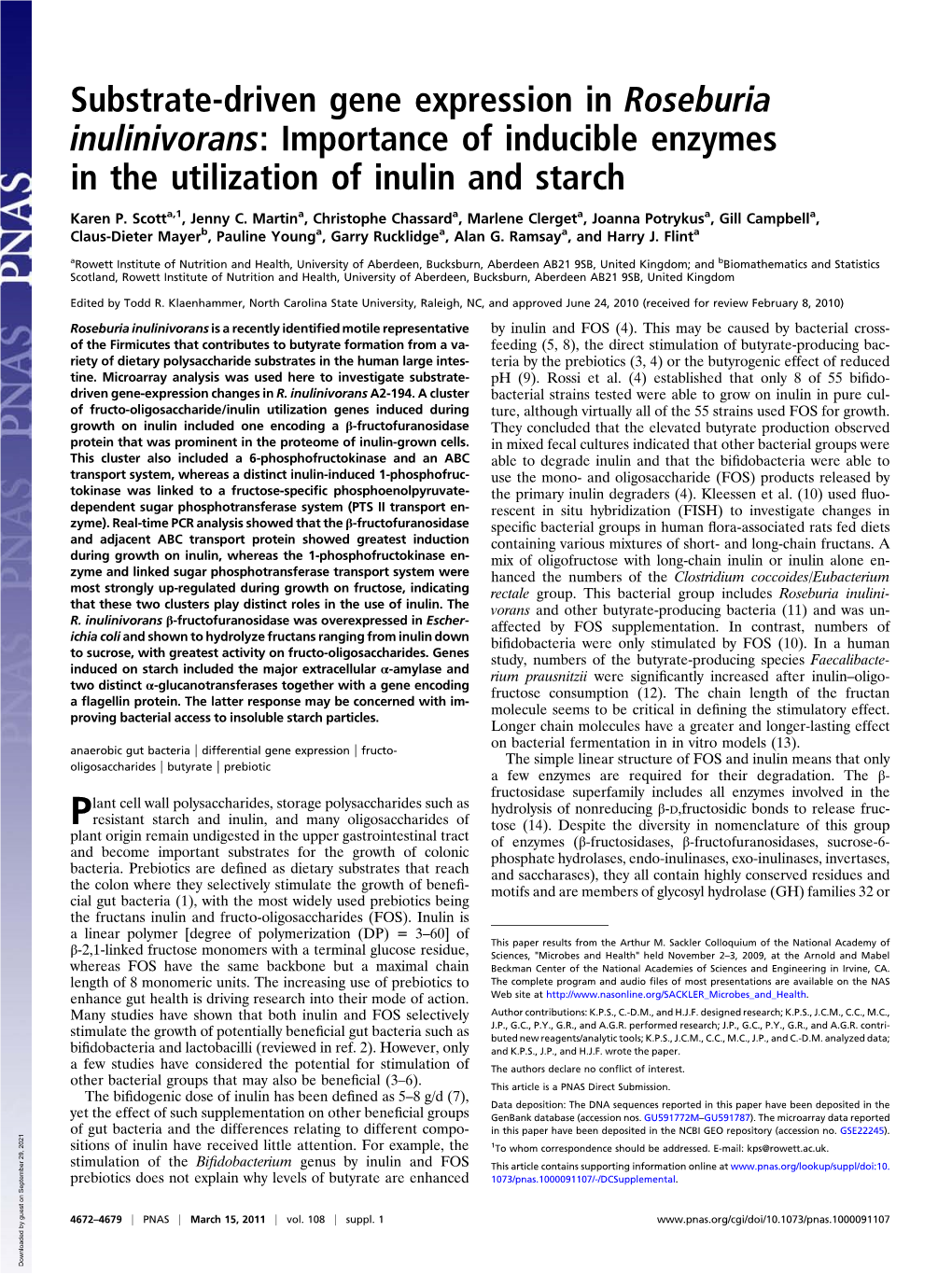 Importance of Inducible Enzymes in the Utilization of Inulin and Starch