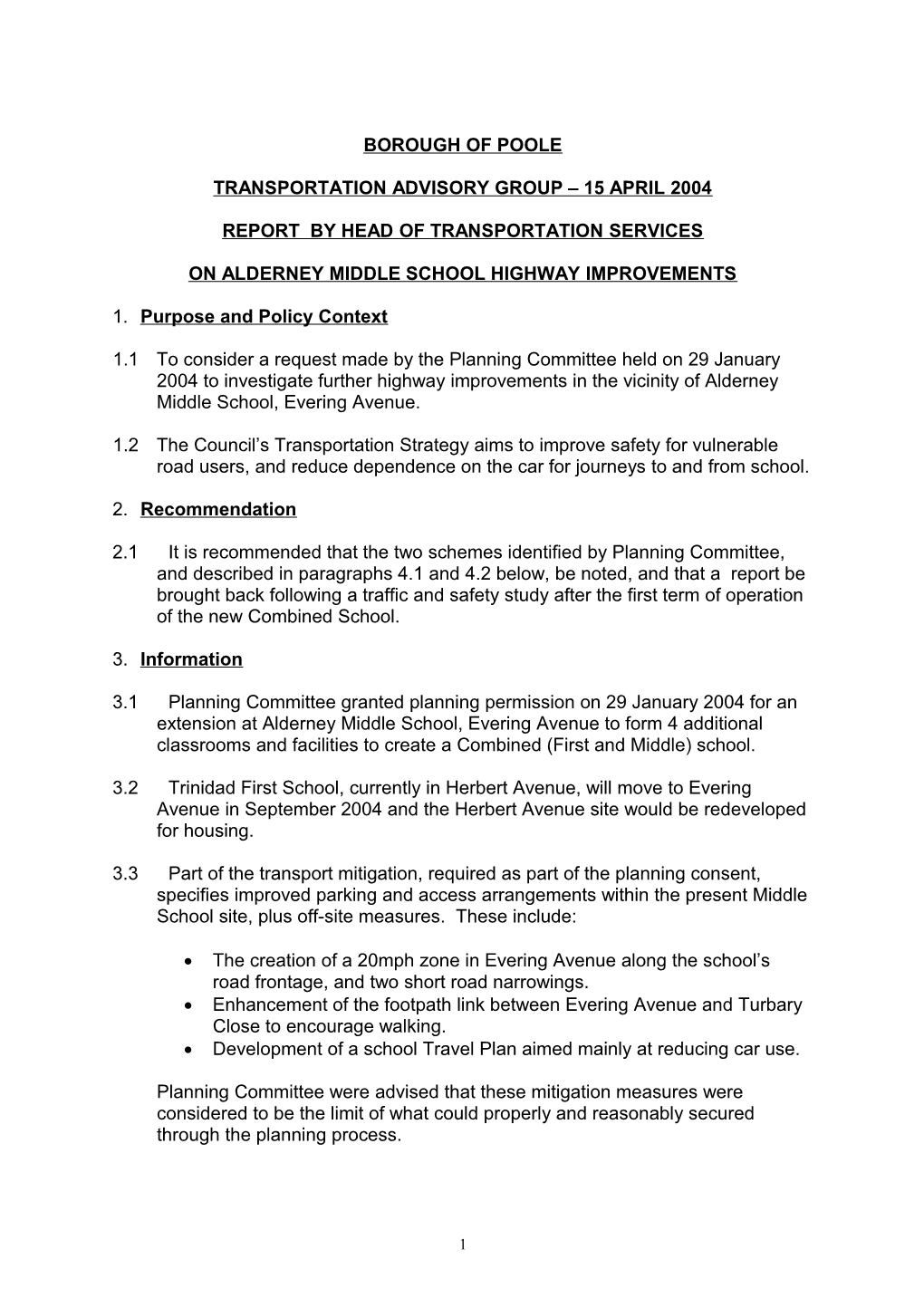 PFD - Portfolio Holder Decision Councillor Parker - 15 April 2004 - Alderney Middle School