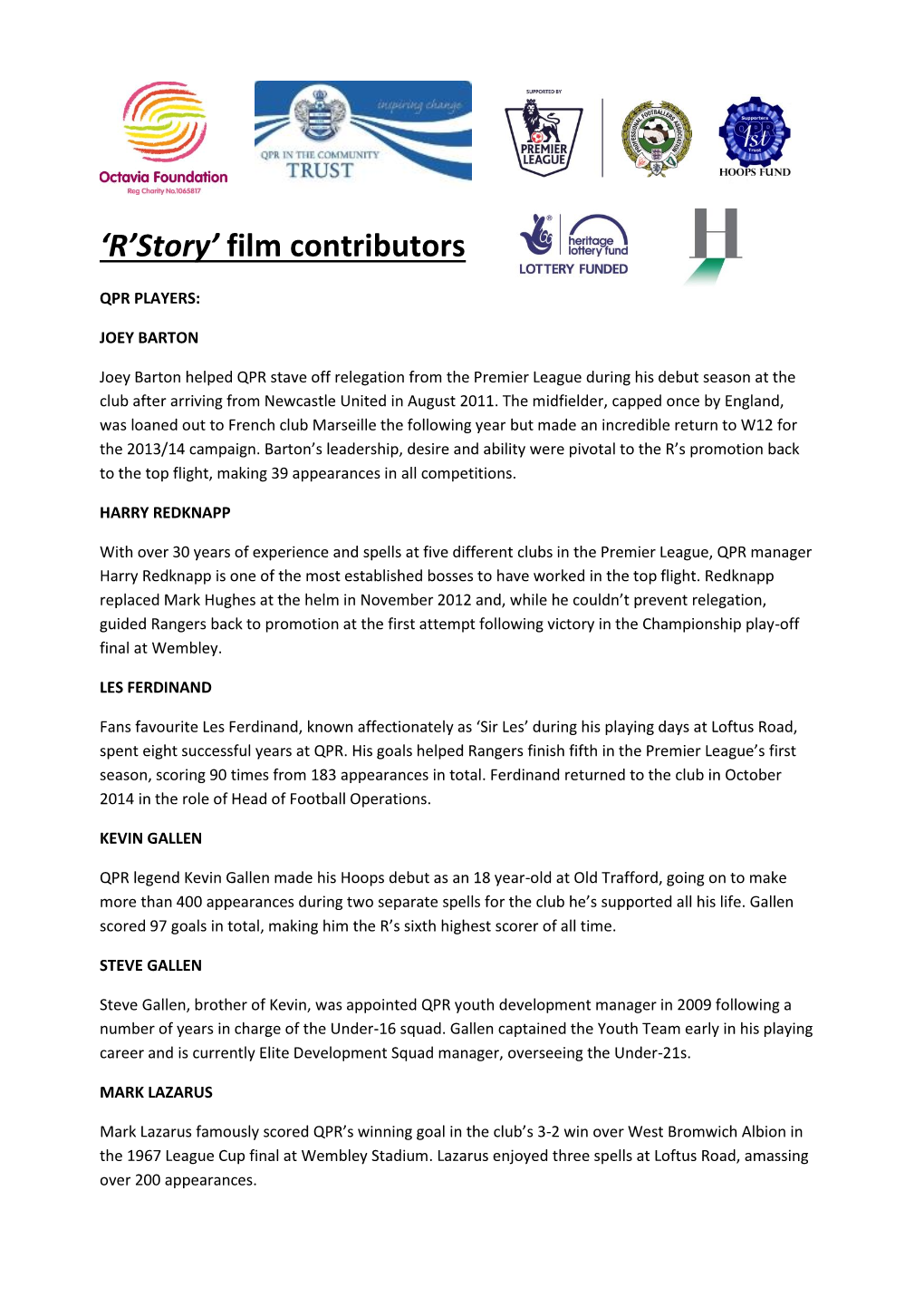 Story' Film Contributors