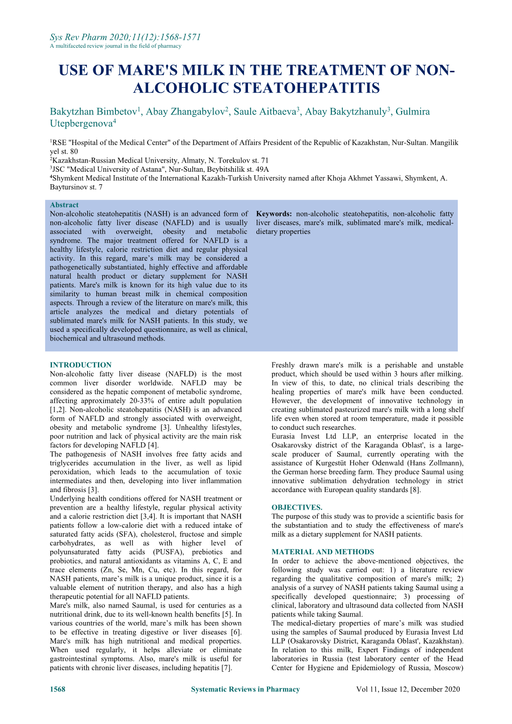 Use of Mare's Milk in the Treatment of Non