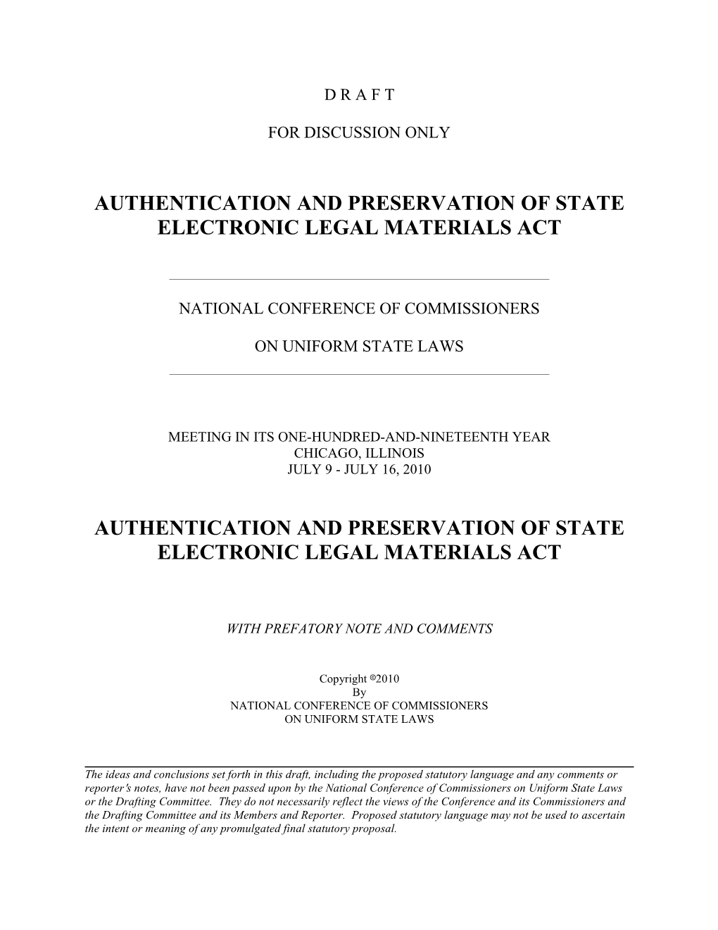 Authentication and Preservation of State Electronic Legal Materials Act