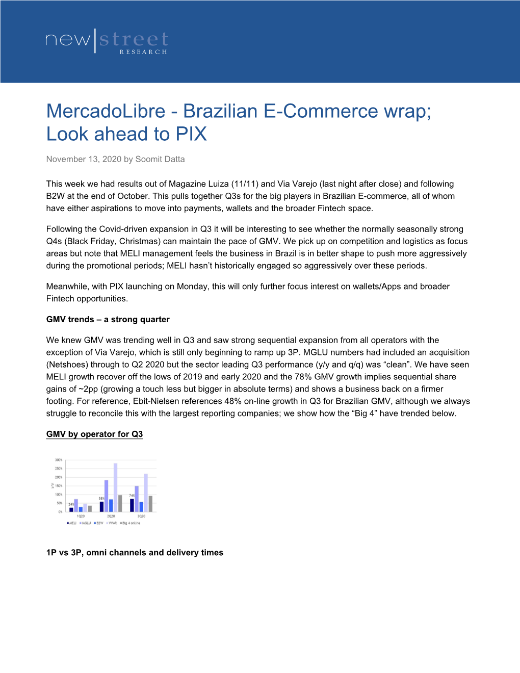 Mercadolibre - Brazilian E-Commerce Wrap; Look Ahead to PIX