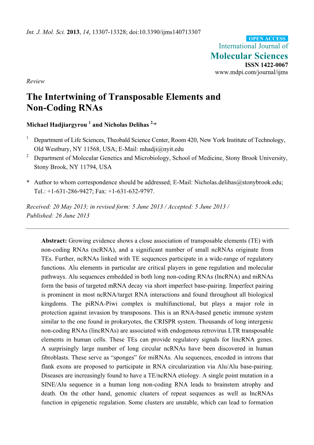 The Intertwining of Transposable Elements and Non-Coding Rnas