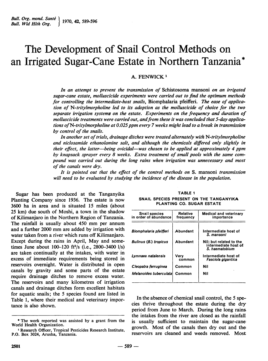 An Irrigated Sugar-Cane Estate in Northern Tanzania* A