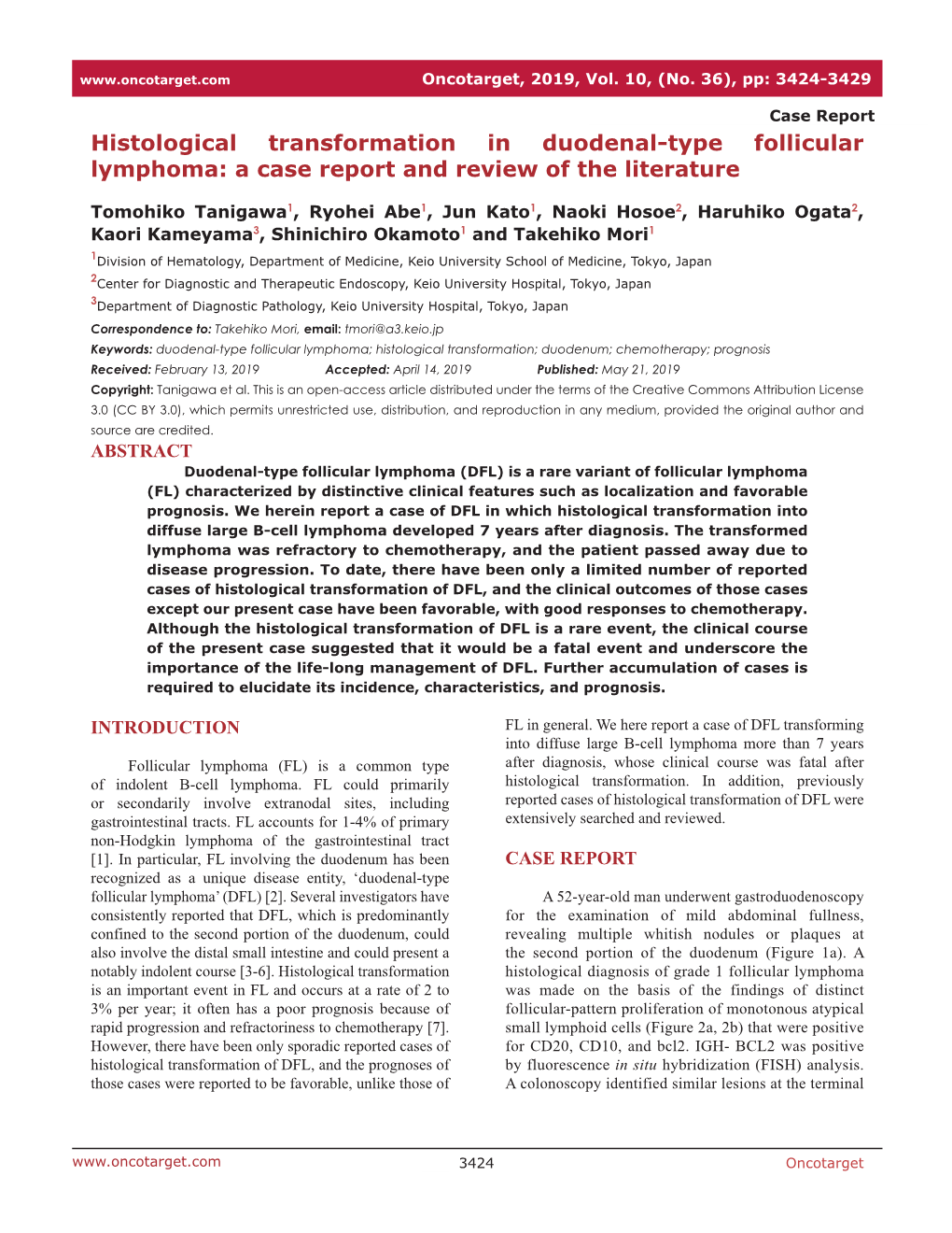 Histological Transformation in Duodenal-Type Follicular Lymphoma: a Case Report and Review of the Literature