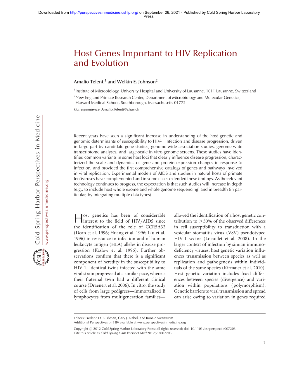 Host Genes Important to HIV Replication and Evolution