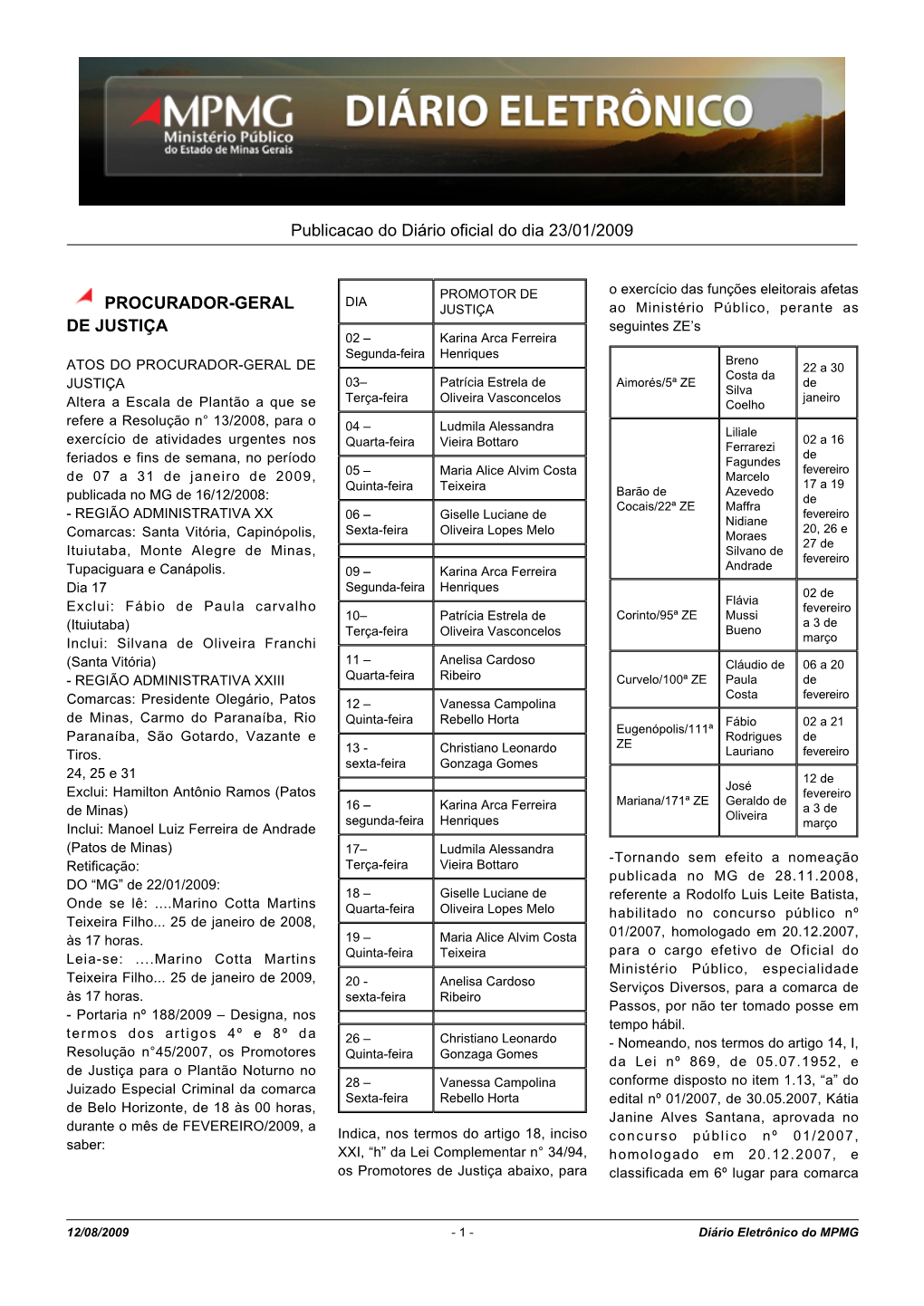Publicacao Do Diário Oficial Do Dia 23/01/2009 PROCURADOR