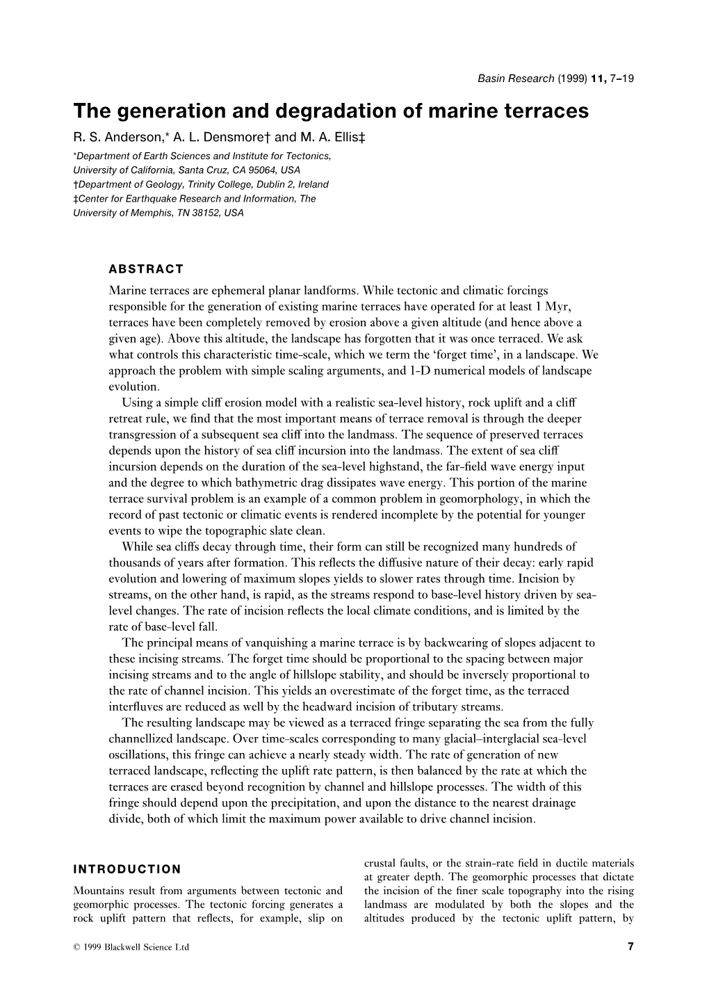 The Generation and Degradation of Marine Terraces R