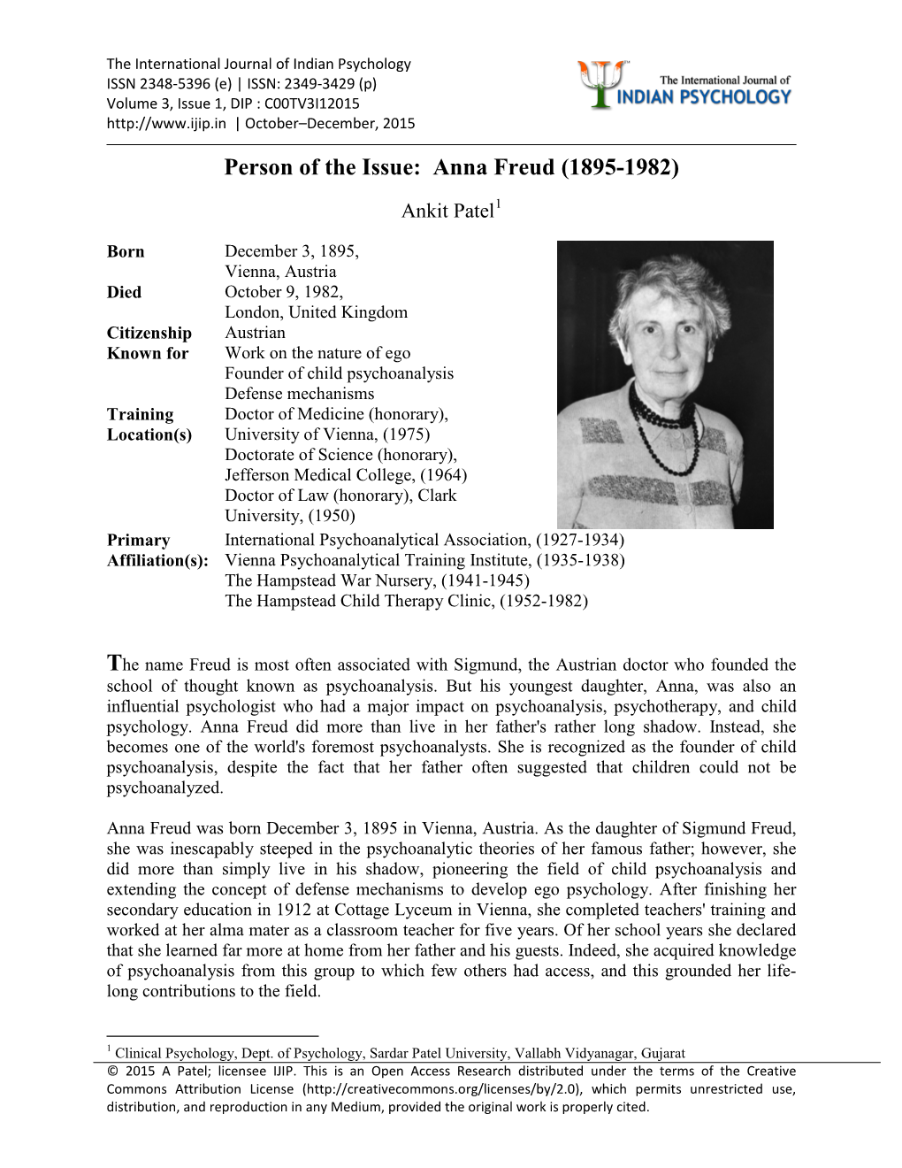 Person of the Issue: Anna Freud (1895-1982)