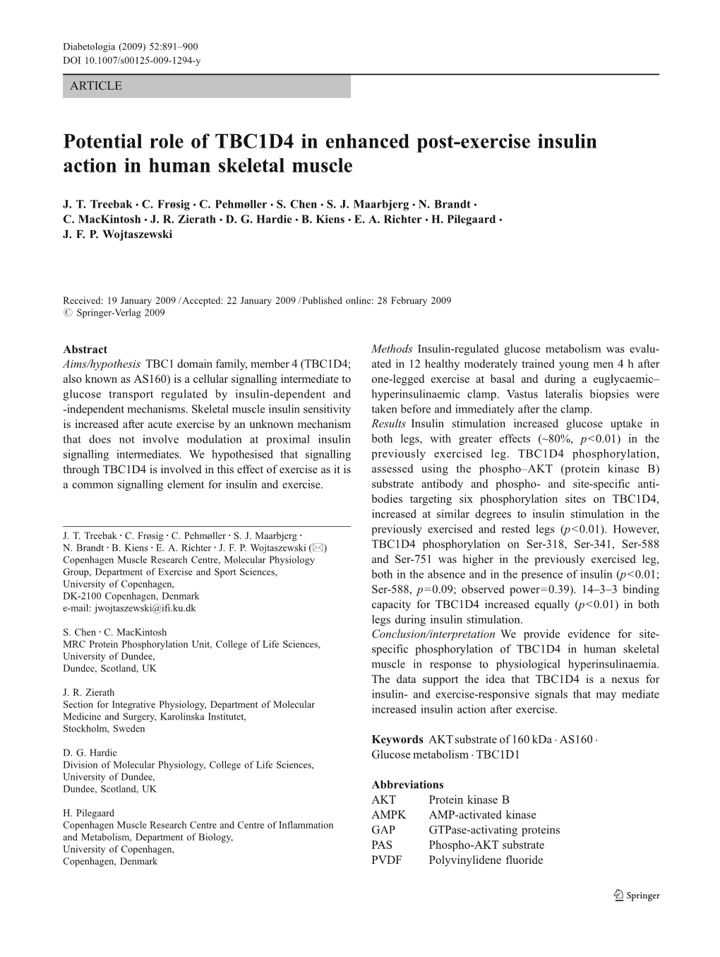 Potential Role of TBC1D4 in Enhanced Post-Exercise Insulin Action in Human Skeletal Muscle