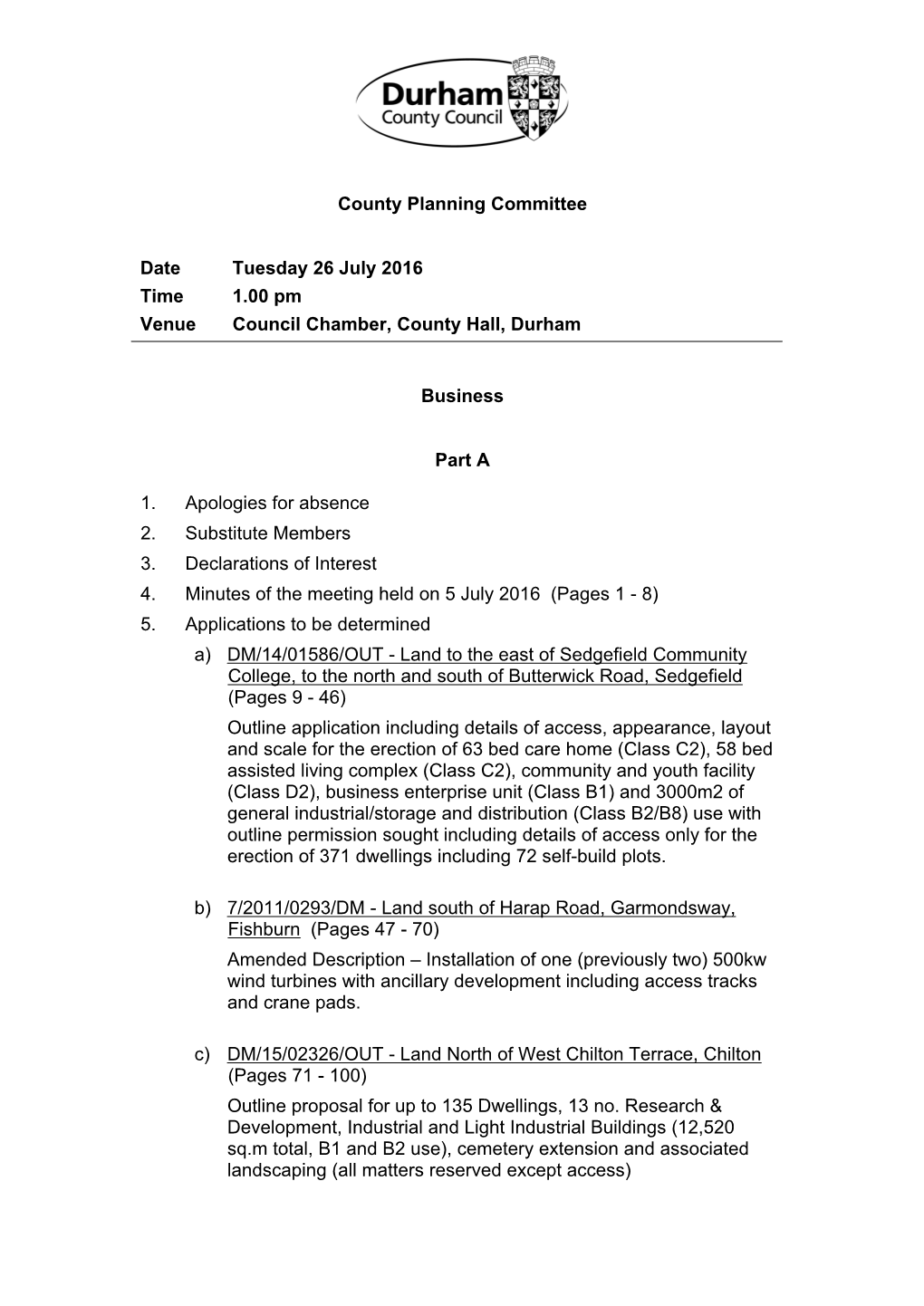 (Public Pack)Agenda Document for County Planning Committee, 26/07