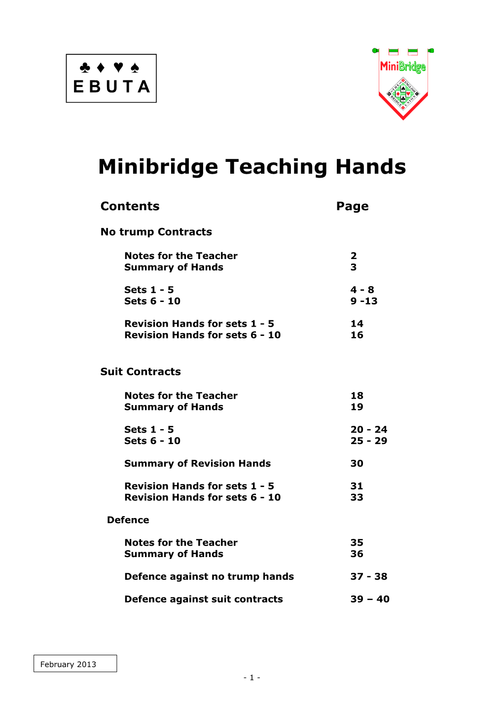 Minibridge Teaching Hands Revised Including Defence