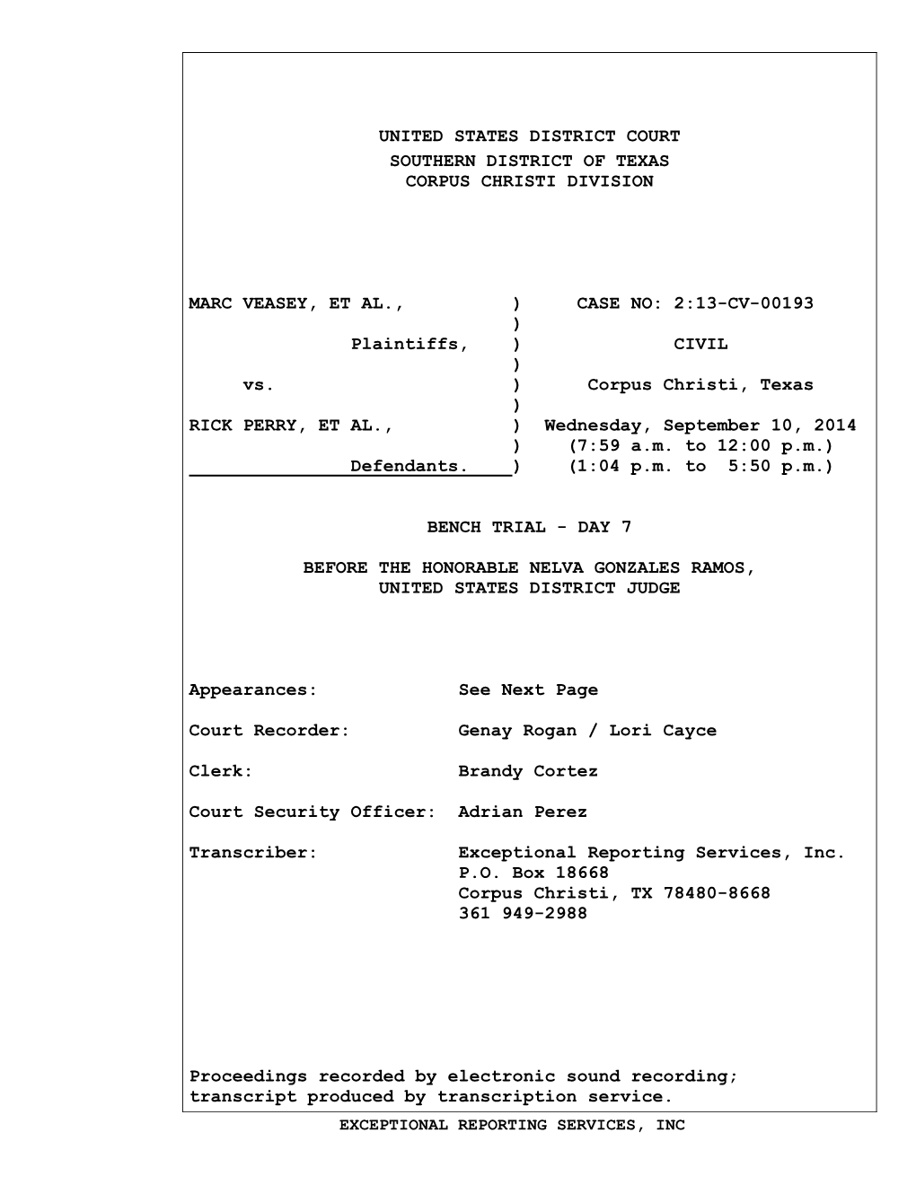 United States District Court Southern District of Texas Corpus Christi Division