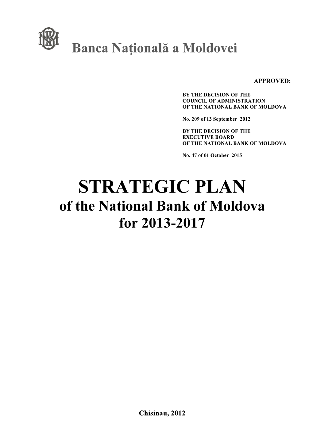The Strategic Plan of the National Bank of Moldova for 2013