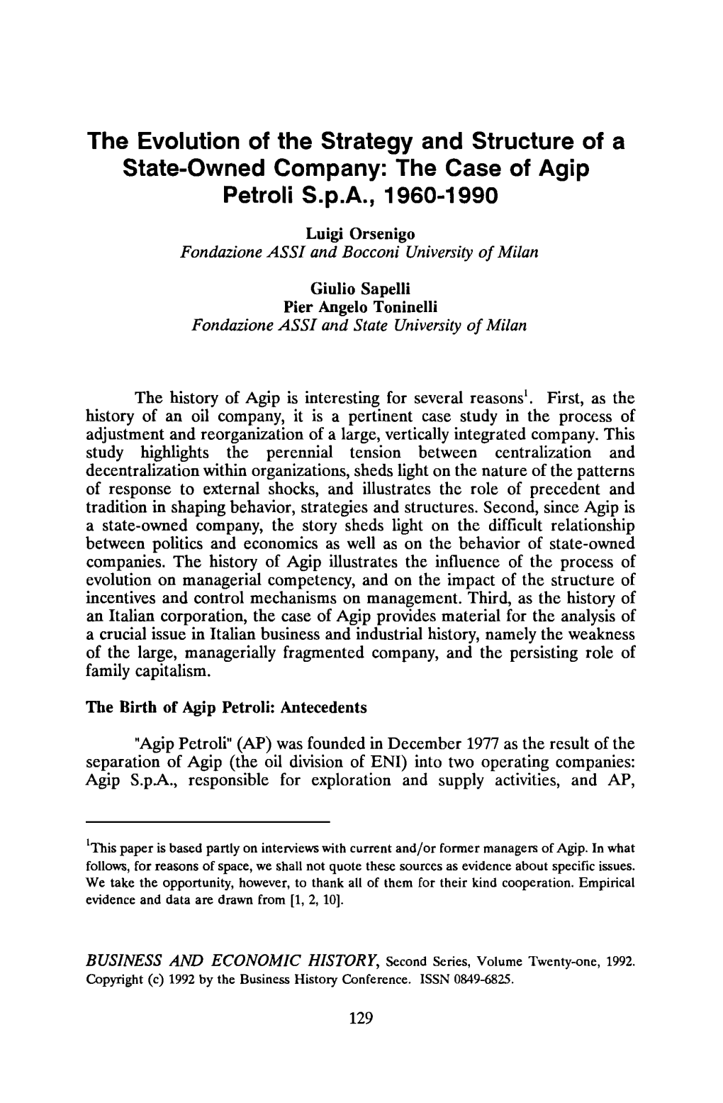 The Case of Agip Petroli Spa, 1960-1990