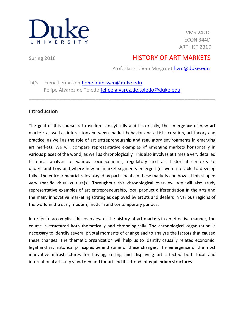 HISTORY of ART MARKETS Prof