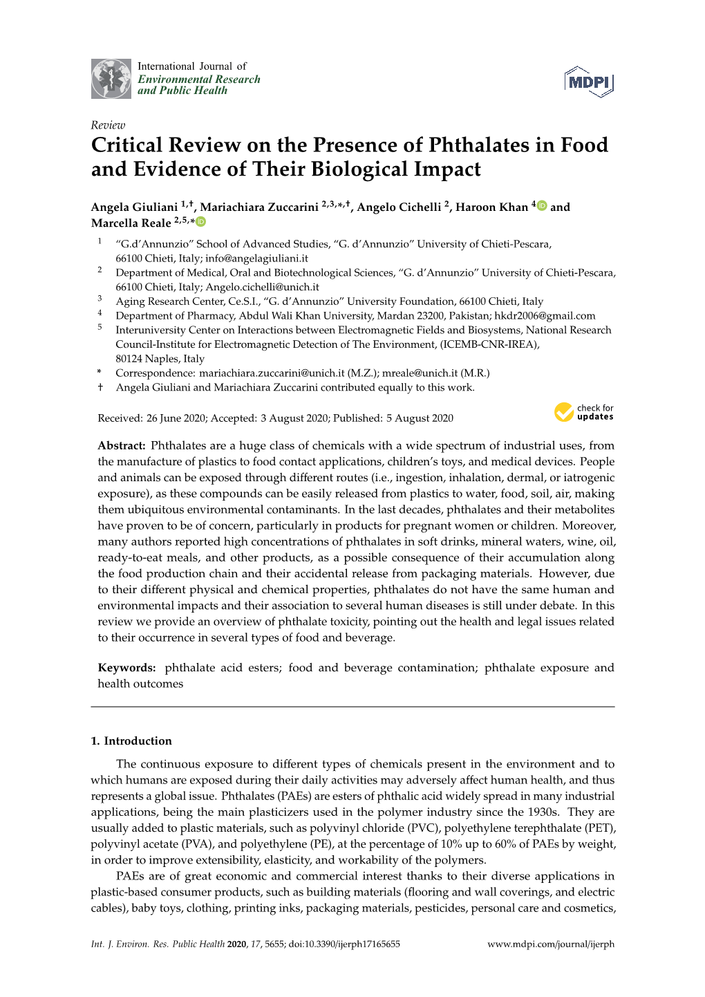 Critical Review on the Presence of Phthalates in Food and Evidence of Their Biological Impact