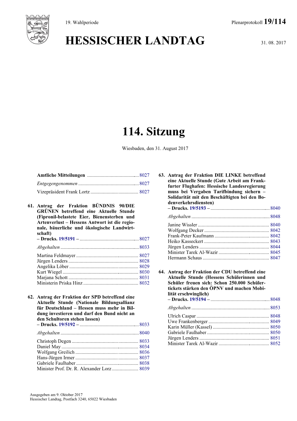 HESSISCHER LANDTAG 114. Sitzung