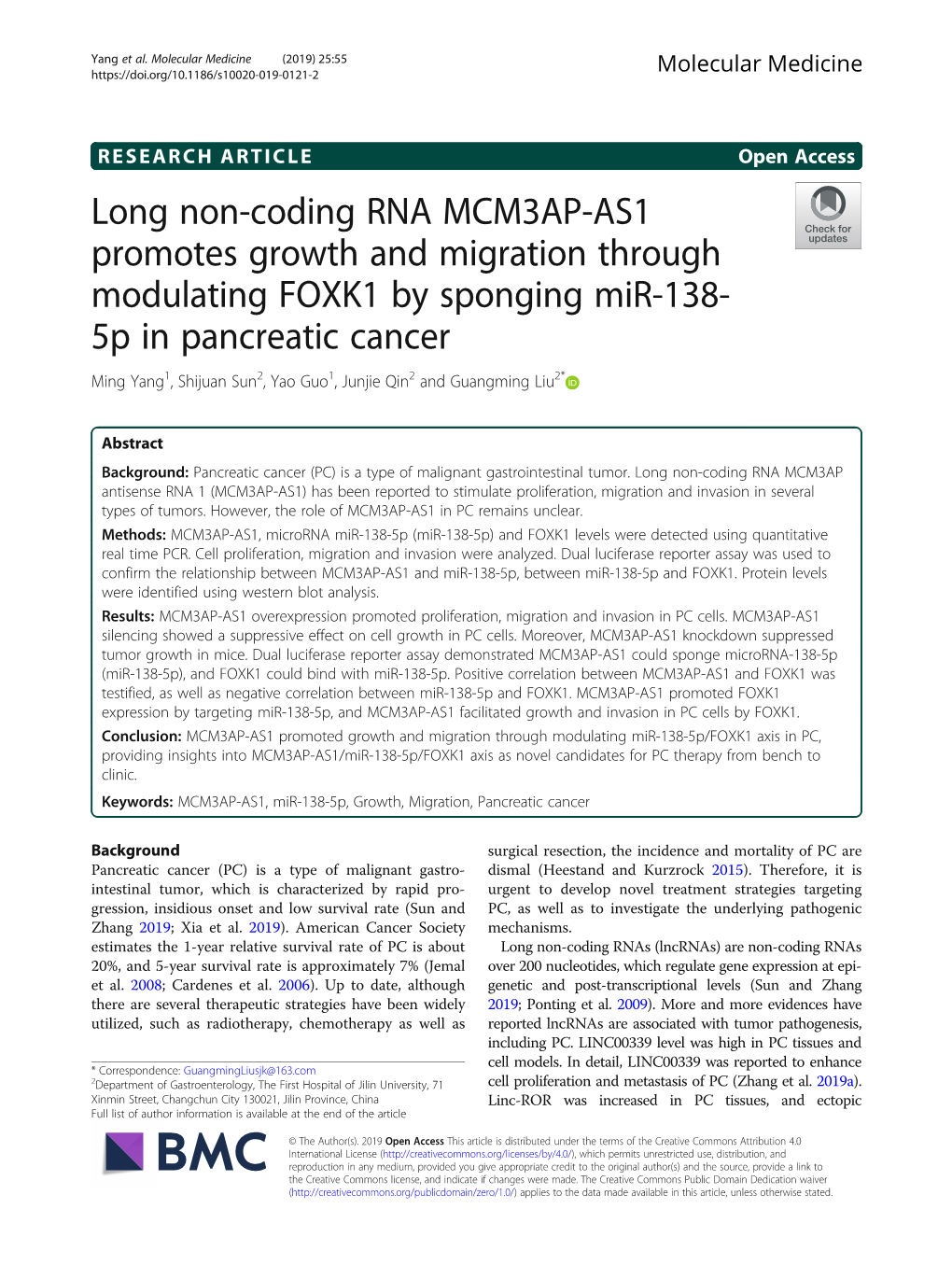 Long Non-Coding RNA MCM3AP-AS1 Promotes Growth and Migration