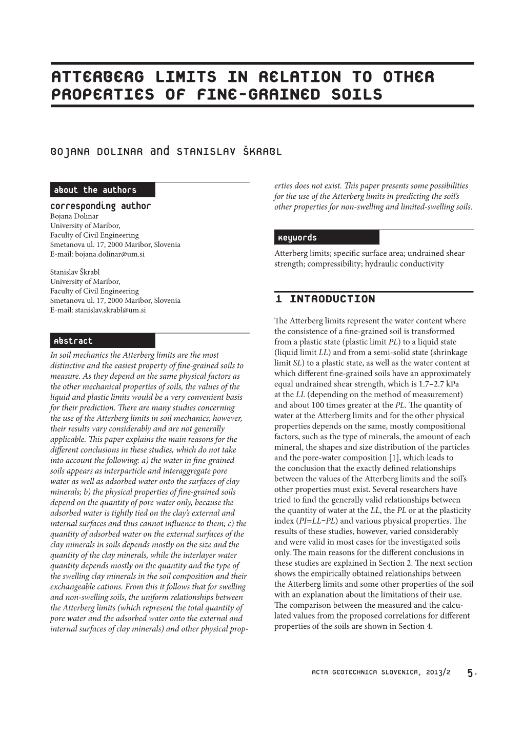 Atterberg Limits in Relation to Other Properties of Fine-Grained Soils