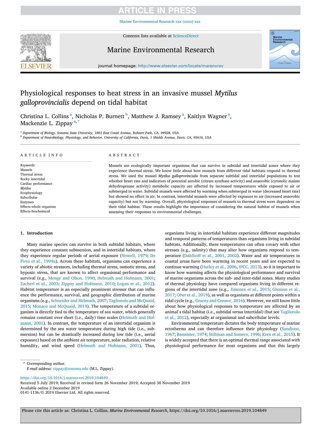 Physiological Responses to Heat Stress in an Invasive Mussel Mytilus Galloprovincialis Depend on Tidal Habitat