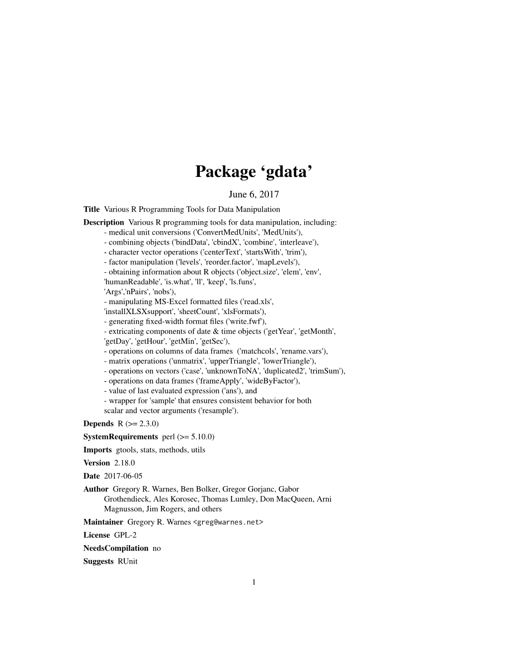 Package 'Gdata'