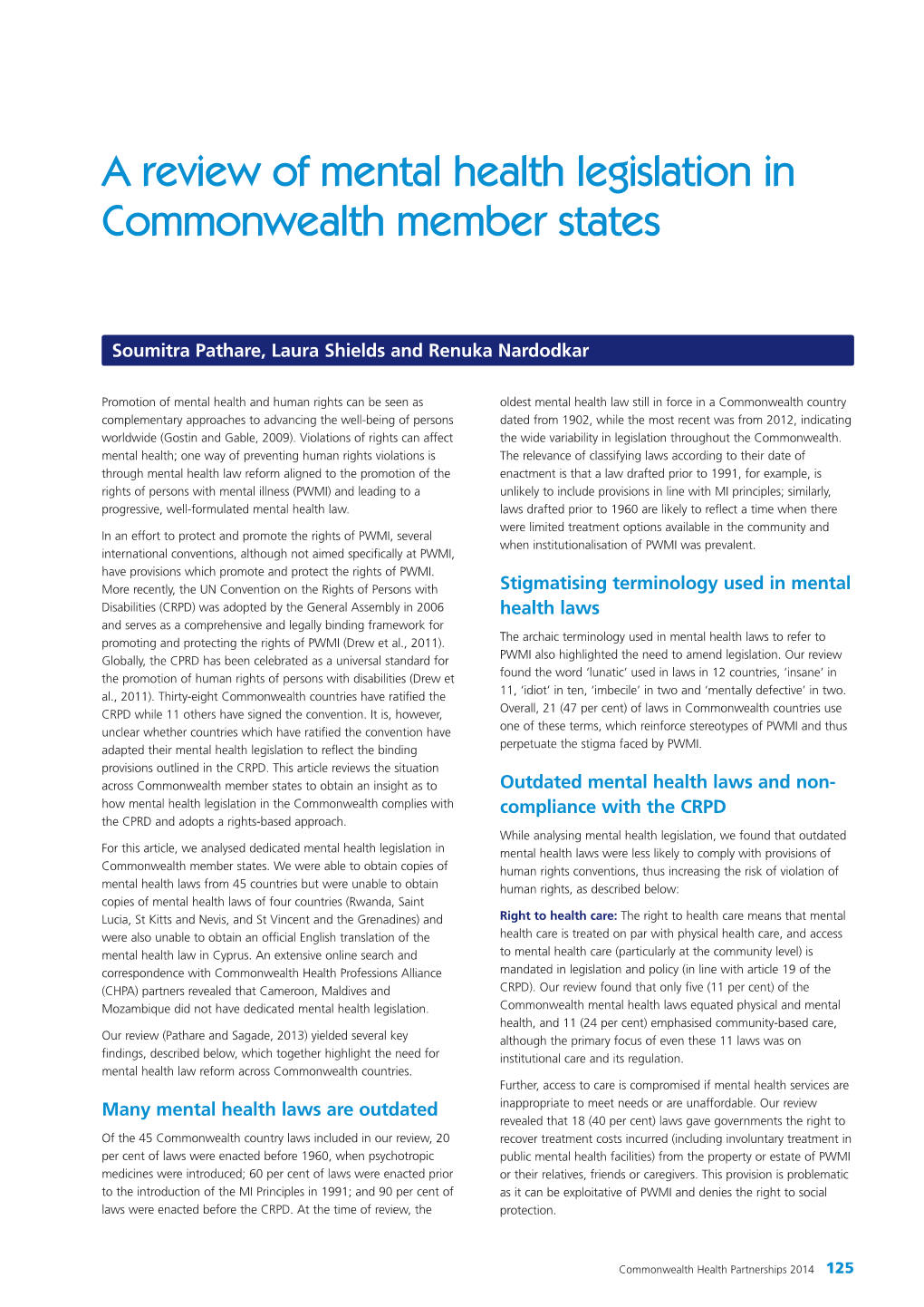 A Review of Mental Health Legislation in Commonwealth Member States
