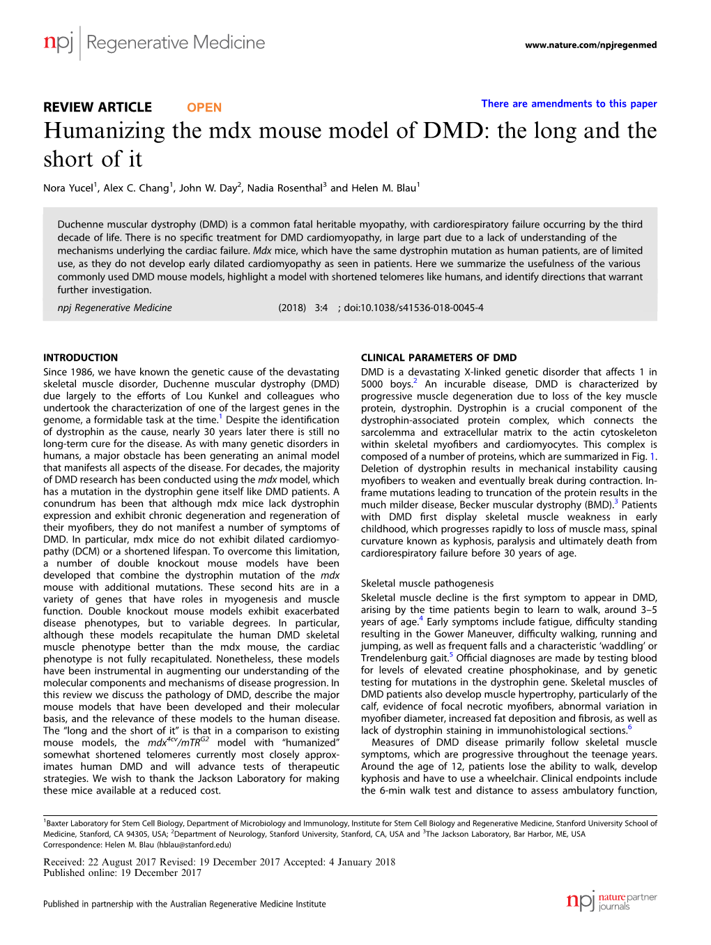 Humanizing the Mdx Mouse Model of DMD: the Long and the Short of It