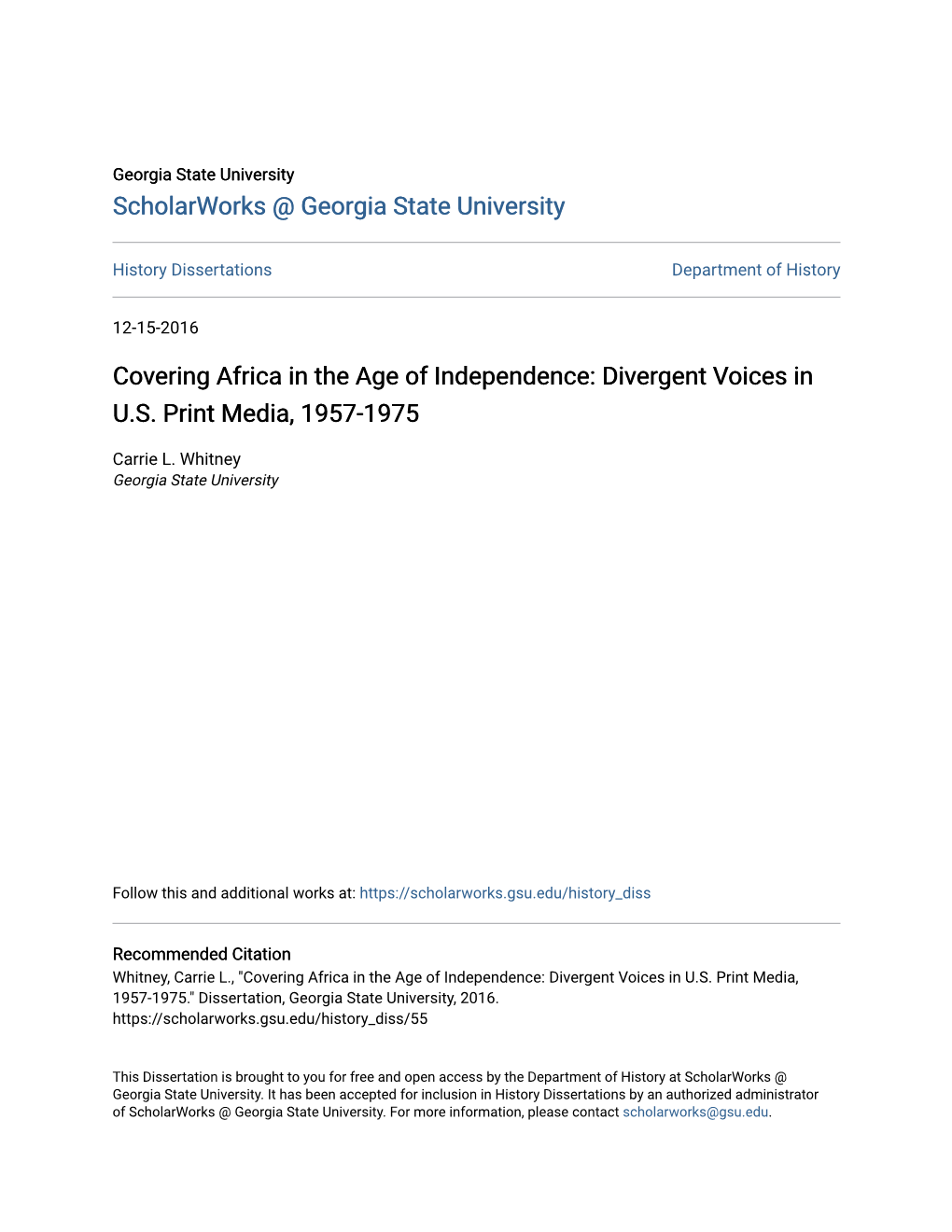 Covering Africa in the Age of Independence: Divergent Voices in U.S